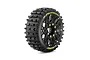 A single Louise 1/8 scale B-Pioneer buggy tyre mounted on a black multi-spoke wheel with gold-coloured lug nuts, set against a white background.