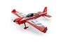 E-Flite Eratix 3D SWS RC aerobatic plane in red, white, and grey livery, featuring a wooden propeller and Spektrum branding.