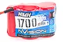 nVision 6V 1700mAh NiMH hump-style soft case battery pack with red heat shrink wrap and blue product label.