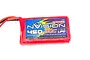 nVision 7.4V 450mAh 30C soft case LiPo battery with red casing and blue label, featuring black and red power wires extending from the side.