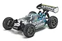 Kyosho Inferno Neo VE 4.0 1/8 scale electric RC buggy in Type 2 livery with blue, black, and white geometric patterns.