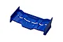 A blue Traxxas RC car rear wing viewed from a high angle against a white background.