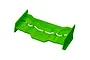 A bright green Traxxas RC rear wing spare part shown from a high-angle perspective against a white background.