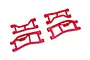 Four red Traxxas HD WideMaxx suspension arms arranged on a white background.