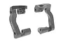 A pair of grey aluminium steering hub carriers for Traxxas RC vehicles, marked with L and R for left and right sides.