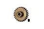 A Traxxas 25-tooth metal pinion gear with a small black grub screw, isolated on a white background.