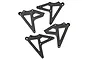 Four black plastic RC car shock tower components arranged on a white background.