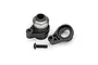 Traxxas servo horn and servo saver assembly components including a metal nut and a black screw on a white background.