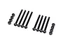 A set of eight black hardened steel suspension pins and eight matching lock nuts for Traxxas RC vehicles.