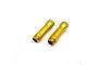 Two gold-anodized aluminium RC shock bodies with threaded ends, isolated on a white background.