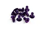 A collection of ten purple anodized aluminium countersunk head screws with hex drive sockets, arranged on a white background.