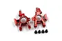 A pair of red anodized aluminium RC rear hubs with four small black screws on a white background.