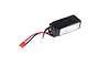 A black rectangular LiPo battery pack with red and black power wires ending in a connector and a white balance plug.