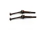 Two brown metal Yeah Racing CVD driveshafts for RC cars, featuring a jointed design and threaded ends, isolated on a white background.