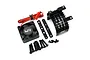Yeah Racing black aluminium heat sink for 540/550 motors with a Tornado cooling fan, mounting brackets, and screws on a white background.