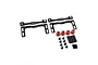 Yeah Racing aluminium shorty battery hold-down set in black and red, including brackets, thumb nuts, and mounting hardware.