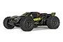 Studio shot of the ARRMA VORTEKS 223S DSC RC Truggy in black and yellow, featuring aggressive off-road tires and a sleek, modern body design.