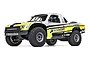 Losi Super Baja Rey 2.0 8S 4WD RC short course truck in yellow and white Brenthel livery on a white background.
