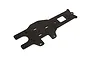 A flat, carbon fibre rear main chassis plate for an RC vehicle, featuring a woven texture and multiple mounting holes.
