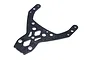 A Y-shaped carbon fibre front upper plate brace for an RC car, featuring a woven texture and multiple mounting holes.