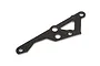 A flat, carbon fibre engine mount brace for an RC car with a triangular cutout and several mounting holes.