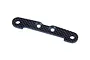A flat, rectangular carbon fibre suspension arm pin brace with four circular mounting holes, isolated on a white background.
