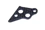 A Rovan carbon fibre right engine mount brace featuring a woven texture and three circular mounting holes.