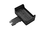 A black 3D-printed INOV8 angle gauge caster plate with a carbon fibre extension arm on a white background.