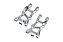 Two silver aluminium RC rear suspension arms with small black screws on a white background.
