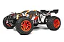Maverick Quantum2 XT 1/10 scale RC stadium truck in orange, white, and black livery, featuring large off-road tires and a rear wing.