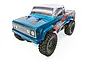 Team Associated CR28 1/28 scale RC rock crawler truck in blue and white with off-road tires, shown from a high-angle front three-quarter view.