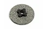 A circular grey brake disc pad with a black four-pointed plastic hub in the center, isolated on a white background.