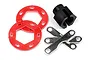 HPI Savage X dual disc brake set including two red fibreglass brake discs, a black plastic hub, and two metal brake plates.