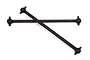 Two black metal RC drive shafts with ball-joint ends arranged in an X shape against a white background.
