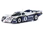 Kyosho Mini-Z MR-04 Porsche 962C Coupe RC car in white and blue livery with number 1, viewed from a front three-quarter angle.
