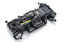 Kyosho Mini-Z Racer MR-04EVO2 W-MM RC car chassis set viewed from a high angle against a white background.
