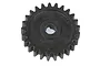 A black 25-tooth pinion gear for RC vehicles isolated on a white background.