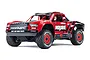 ARRMA Mojave Grom 1/16 scale RC short course truck in red and black livery on a white background.