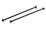 Two black metal RC car drive shafts with universal joints at each end, isolated on a white background.