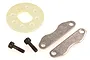 HSP brake disc set including a white plastic disc, two metal brake pads, and two black screws on a white background.