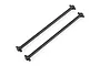 Two black metal RC car drive shafts with ball joints at each end, isolated on a white background.