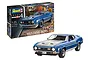 A Revell 1/25 scale 1971 Ford Mustang Boss 351 plastic model kit box and a fully assembled blue model car.