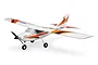 E-Flite Apprentice STS 1.5m RC trainer plane in white with orange and black trim, featuring a tricycle landing gear and high-wing design.