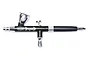 A side view of a matte black Scale Modellers Supply DragonAir airbrush with chrome accents on a white background.