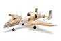 E-Flite UMX A-10 Thunderbolt II RC jet in a desert camouflage paint scheme with shark mouth nose art, shown on a white background.