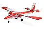 E-Flite DHC-6 Twin Otter 1.4m RC plane in red and white livery, featuring dual propellers and tricycle landing gear against a white background.