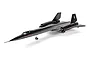 E-Flite SR-71 Blackbird RC model jet plane in black, viewed from a high angle against a white background.