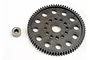 A grey 72-tooth spur gear and a small metal hexagonal spacer on a white background.