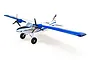 E-Flite Twin Timber RC plane in white and blue livery, featuring dual propellers and large tundra-style landing gear on a white background.