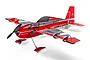 E-Flite Eratix 3D FF RC plane in red, grey, and white livery, featuring a flat foam design, propeller, and landing gear against a white background.